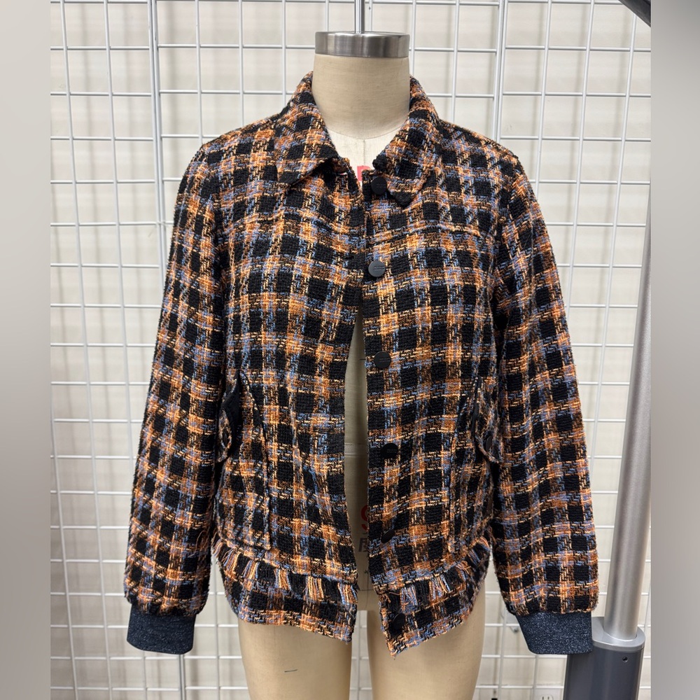 Scotch & Soda Black and Orange Plaid Bomber Jacket